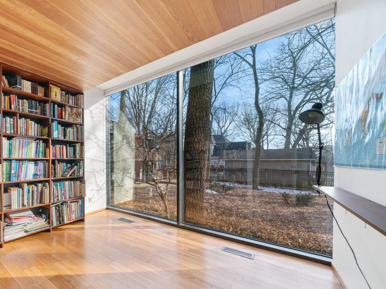 Glass house Illinois bookshelf library