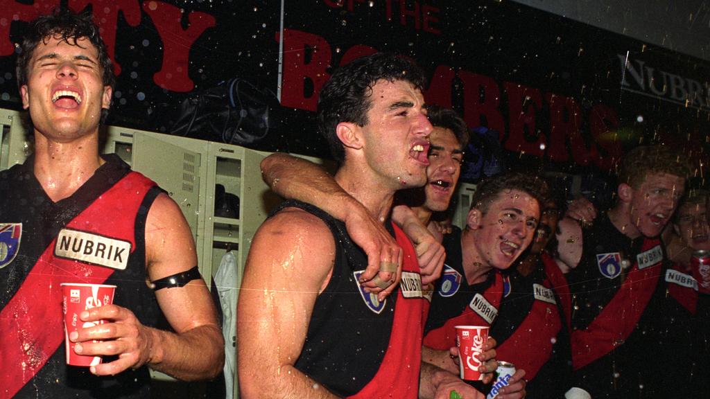 18/09/1993. Essendon v Adelaide Crows. 1993 Preliminary Final. James Hird (far left). David Grenvold. Gavin Wanganeen. Rick Olarenshaw. Joe Misiti.