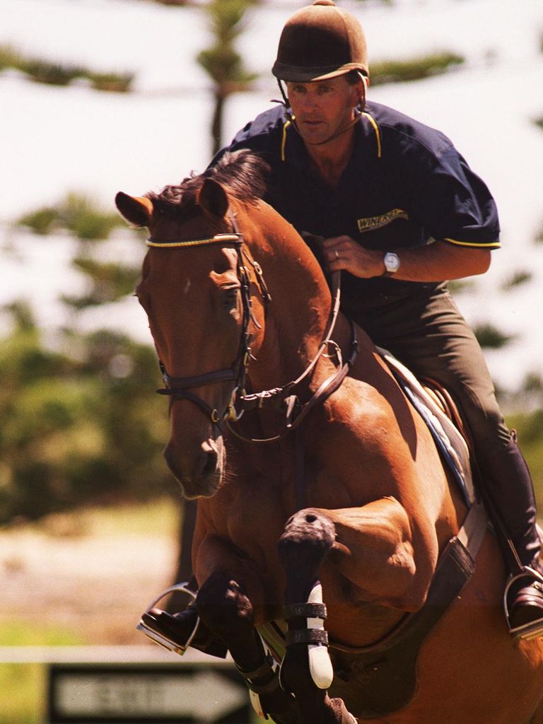 Horsemanship - equestrian Jamie Coman riding horse 'Taw Joy' during training 01 Mar 2000.