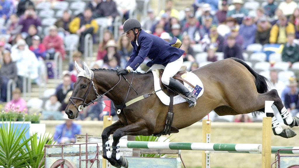 Equestrian-Individual Jumping-25.9.2000-Action.Aussie Jamie Coman on the way to fifth spot.pic Robert Mckell-Penrith Bureau