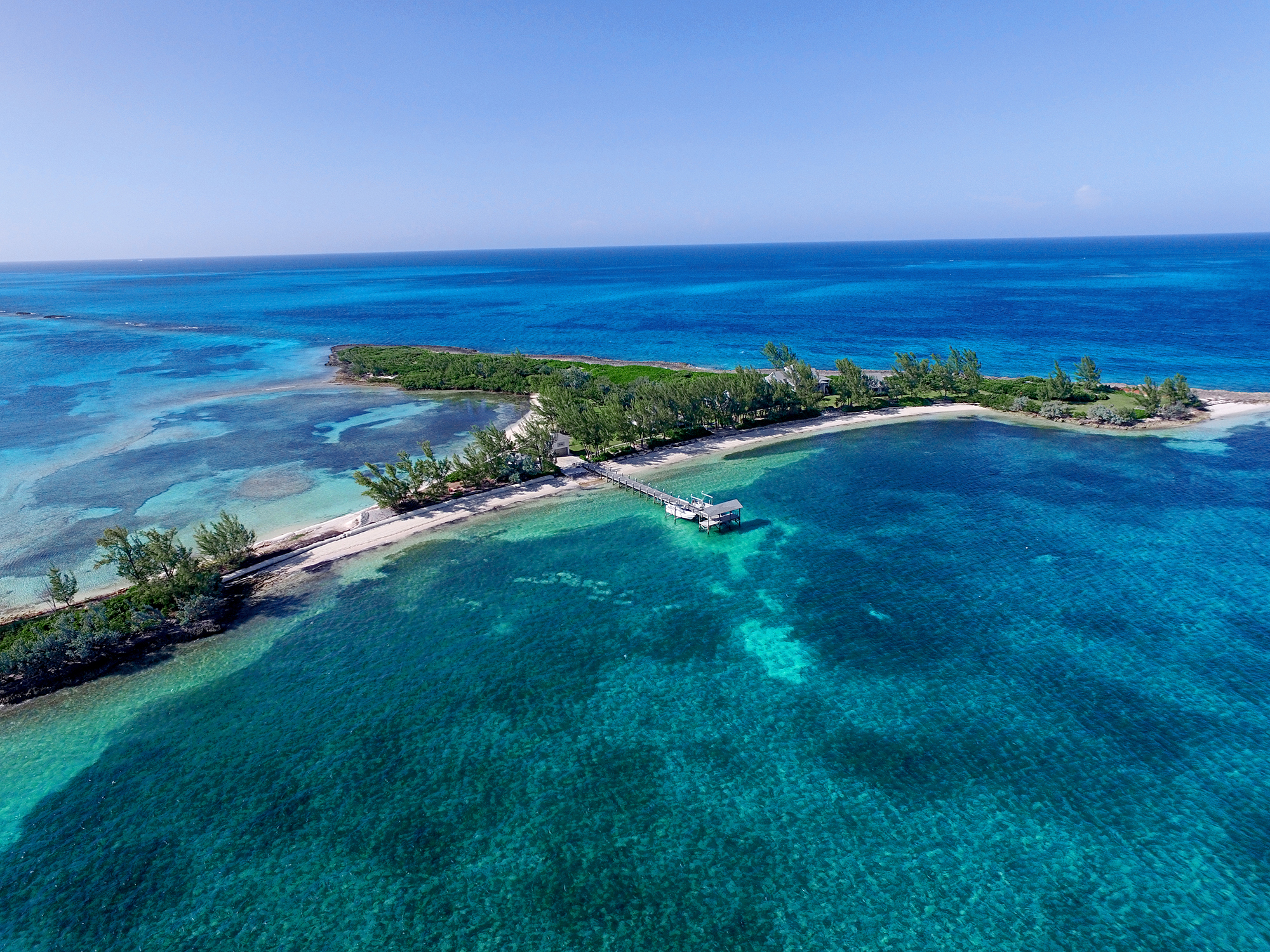 Blue water surrounding Bonefish Cay Private Island Bahamas