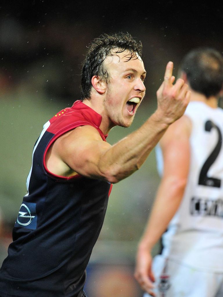 Melbourne v St Kilda. MCG. Clint Bartram celebrates his goal late in the third quarter