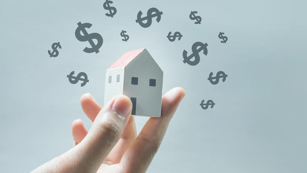 House model on human hands with dollar icon.