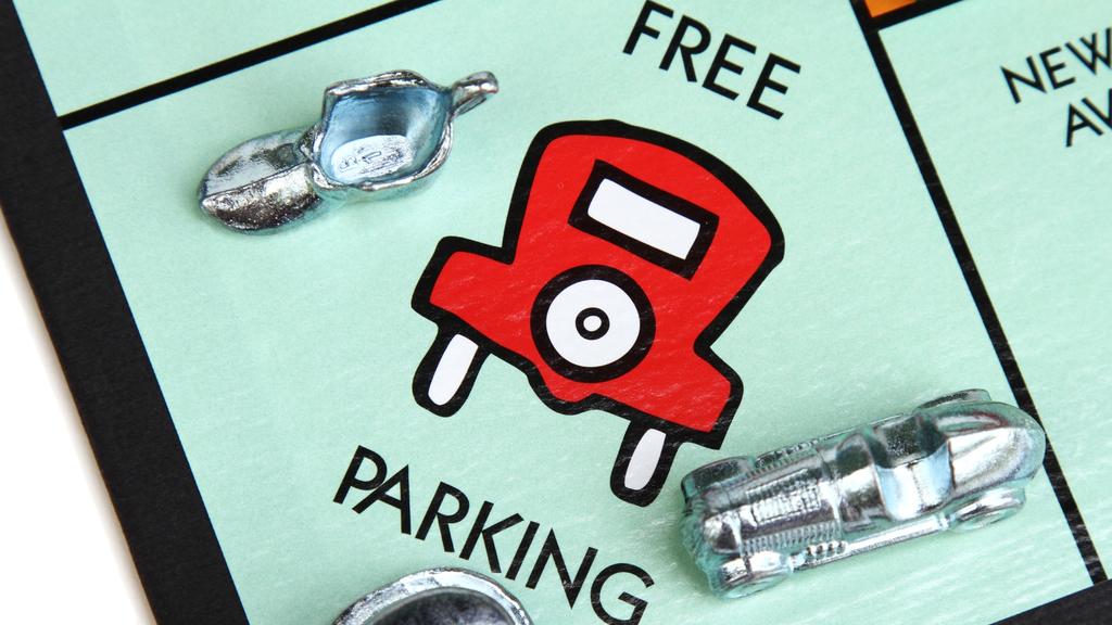 Monopoly game board showing the Free Parking square